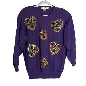 Vintage Grannycore Purple Sweater Size M Medium Perceptions Abstract Gems Ramie